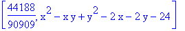 [44188/90909, x^2-x*y+y^2-2*x-2*y-24]